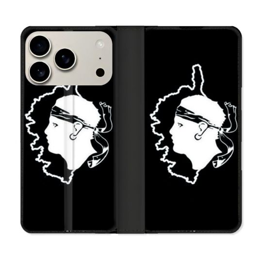 Housse cuir portefeuille Pour Iphone 17 Pro Max Voyage Corse Noir