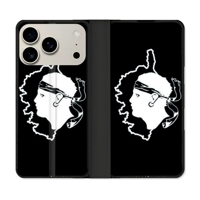 Housse cuir portefeuille Pour Iphone 17 Pro Max Voyage Corse Noir