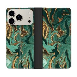 Housse cuir portefeuille Pour Iphone 17 Pro Texture Marbre Vert