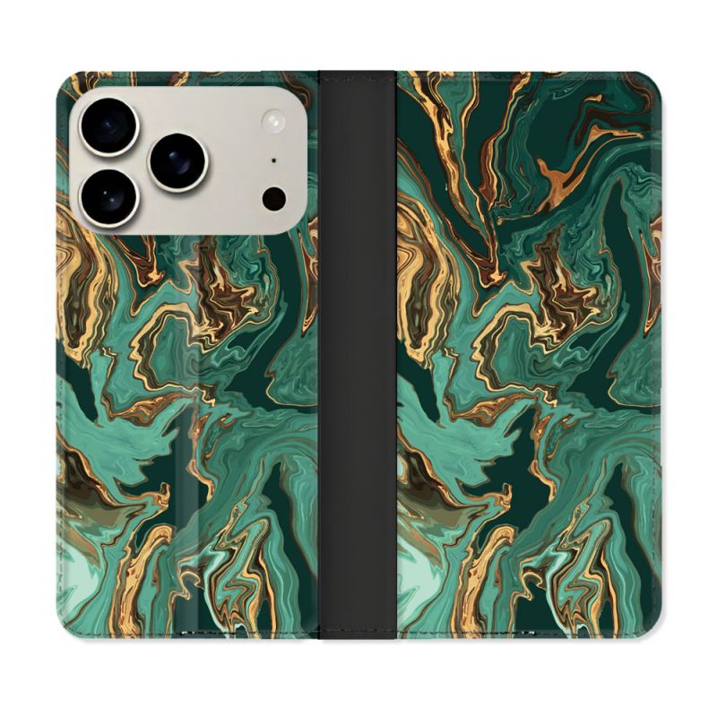 Housse cuir portefeuille Pour Iphone 17 Pro Texture Marbre Vert