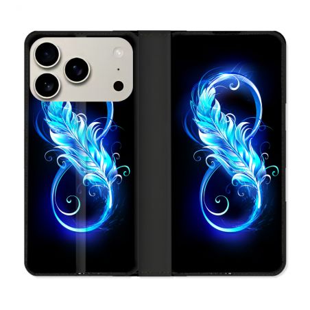 Housse cuir portefeuille Pour Iphone 17 Pro Texture Plume Infini Bleu