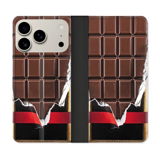 Housse cuir portefeuille Pour Iphone 17 Pro Texture Trompe Oeil Chocolat