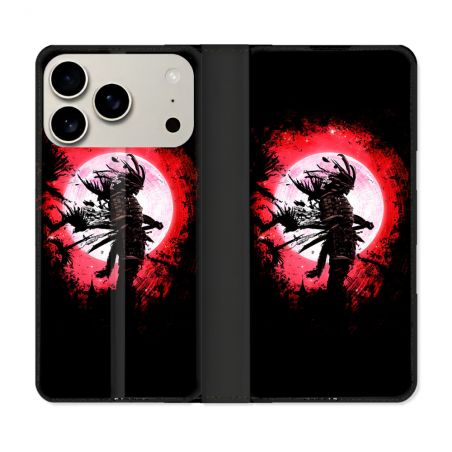 Housse cuir portefeuille Pour Iphone 17 Pro Max Voyage Japon Samourai