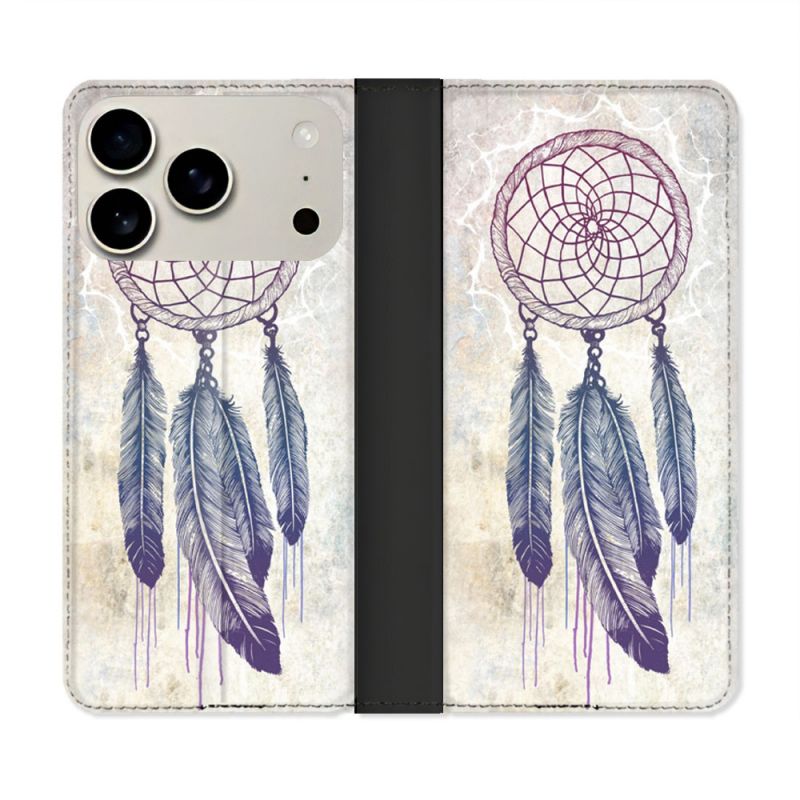 Housse cuir portefeuille Pour Iphone 17 Pro Max Zen Attrape Reve Blanc