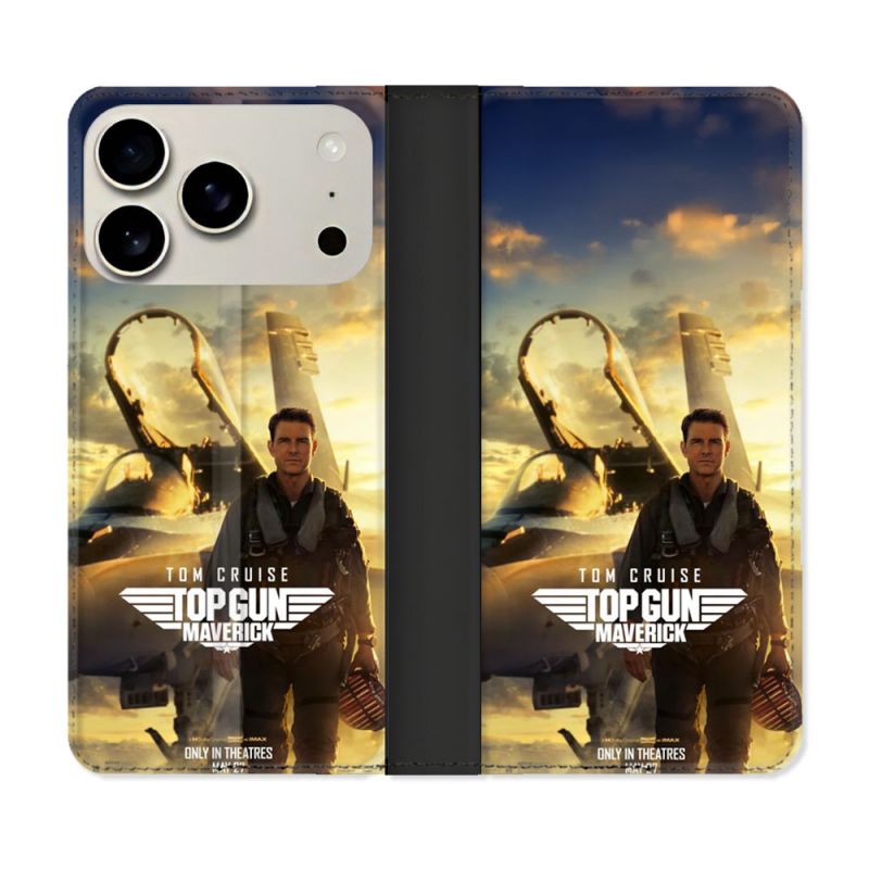 Housse cuir portefeuille Pour Iphone 17 Pro Top Gun