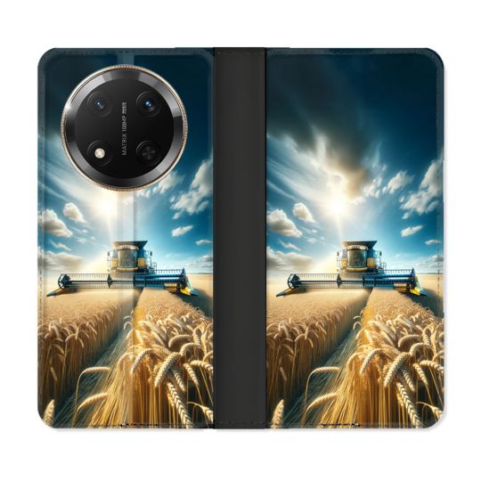 Housse cuir portefeuille Pour Honor Magic 7 Lite 5G Agriculture Moissonneuse Blé