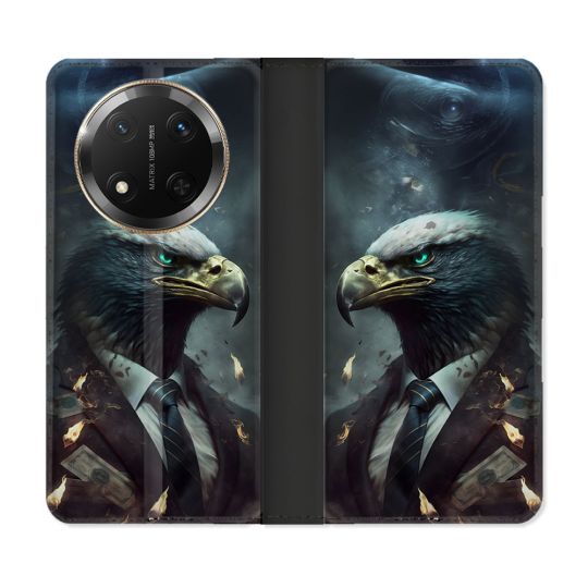 Housse cuir portefeuille Pour Honor Magic 7 Lite 5G Animal Aigle Business