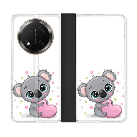 Housse cuir portefeuille Pour Honor Magic 7 Lite 5G Animal Koala Cœur