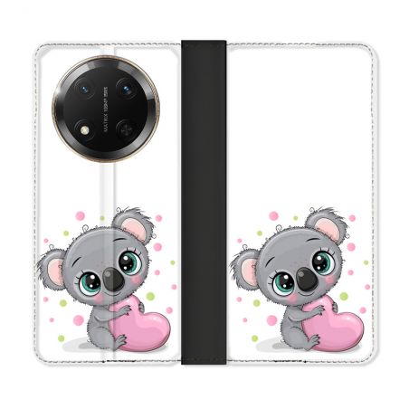 Housse cuir portefeuille Pour Honor Magic 7 Lite 5G Animal Koala Cœur