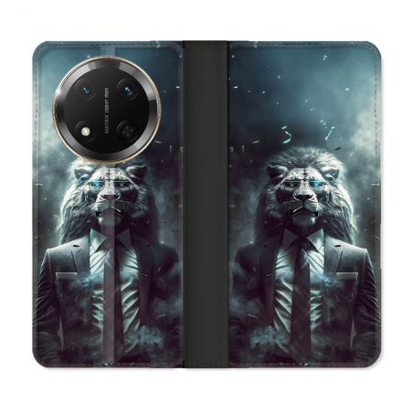 Housse cuir portefeuille Pour Honor Magic 7 Lite 5G Animal Lion Business