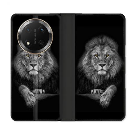 Housse cuir portefeuille Pour Honor Magic 7 Lite 5G Animal Lion Majestueux