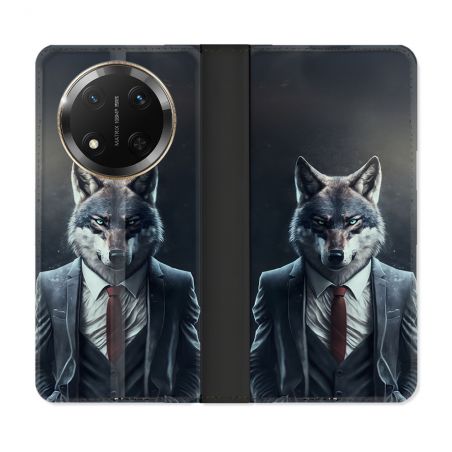 Housse cuir portefeuille Pour Honor Magic 7 Lite 5G Animal Loup Business