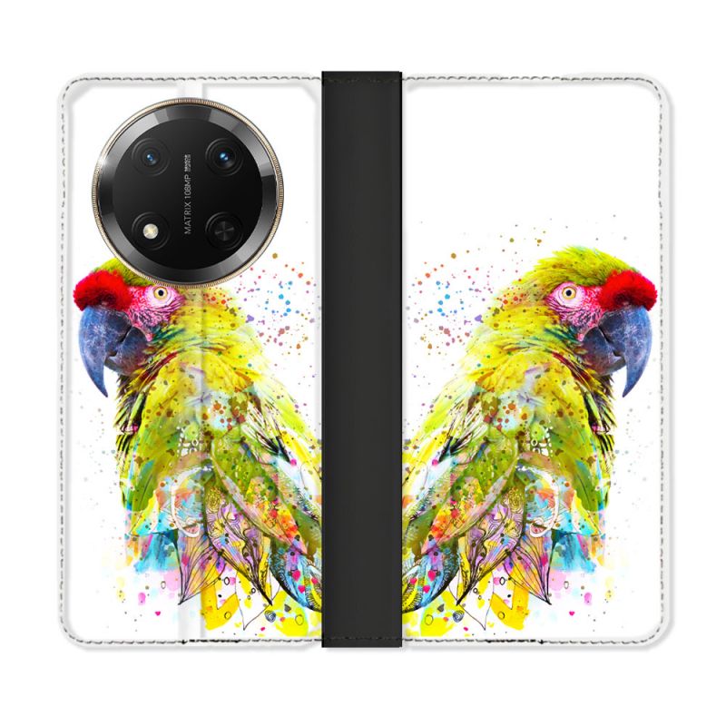 Housse cuir portefeuille Pour Honor Magic 7 Lite 5G Animal Perroquet Jaune