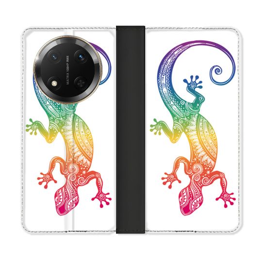 Housse cuir portefeuille Pour Honor Magic 7 Lite 5G Animal Salamandre Color