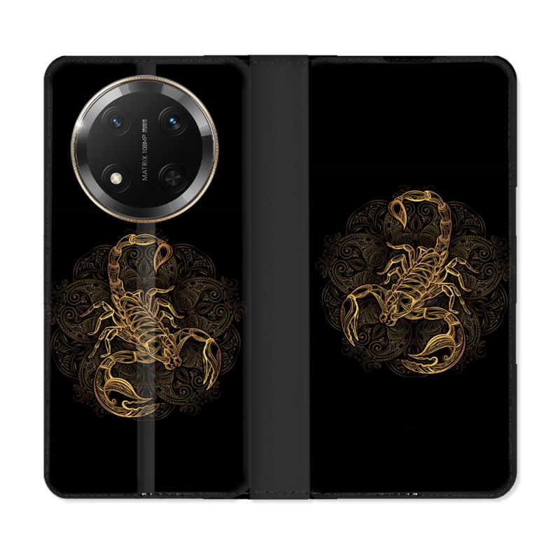 Housse cuir portefeuille Pour Honor Magic 7 Lite 5G Animal Scorpion Fresque
