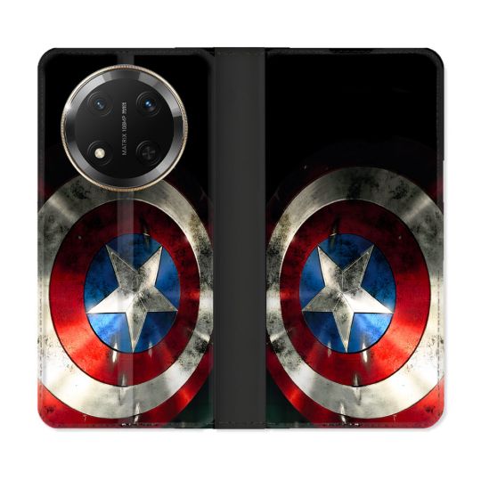 Housse cuir portefeuille Pour Honor Magic 7 Lite 5G Captain America Bouclier