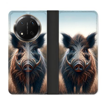 Housse cuir portefeuille Pour Honor Magic 7 Lite 5G Chasse Sanglier Attaque