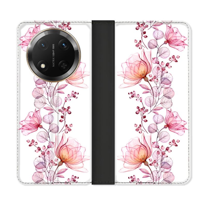Housse cuir portefeuille Pour Honor Magic 7 Lite 5G Fleur Eclosion