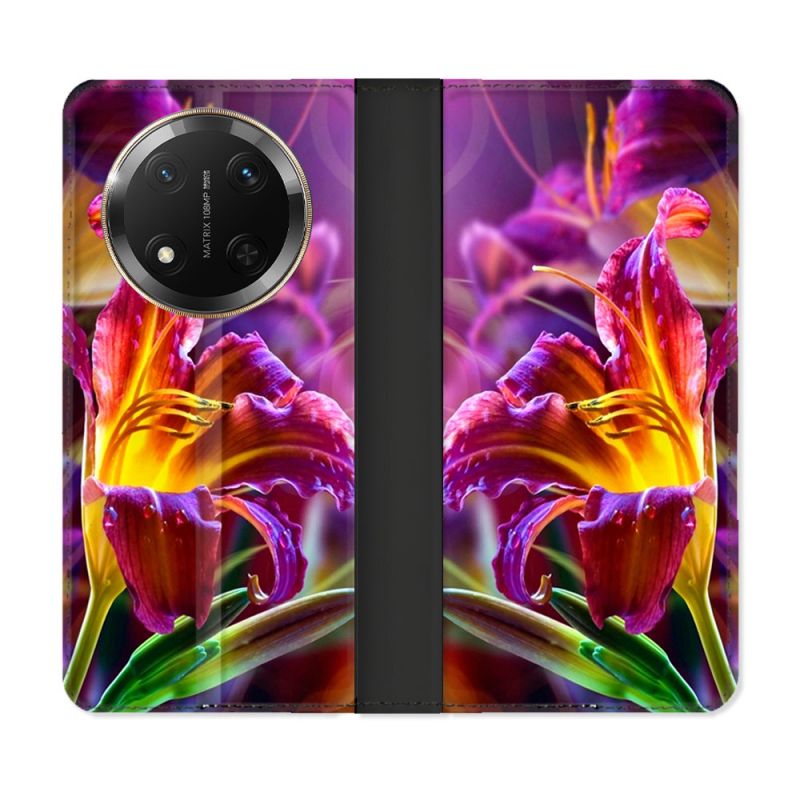 Housse cuir portefeuille Pour Honor Magic 7 Lite 5G Fleur Lys Color