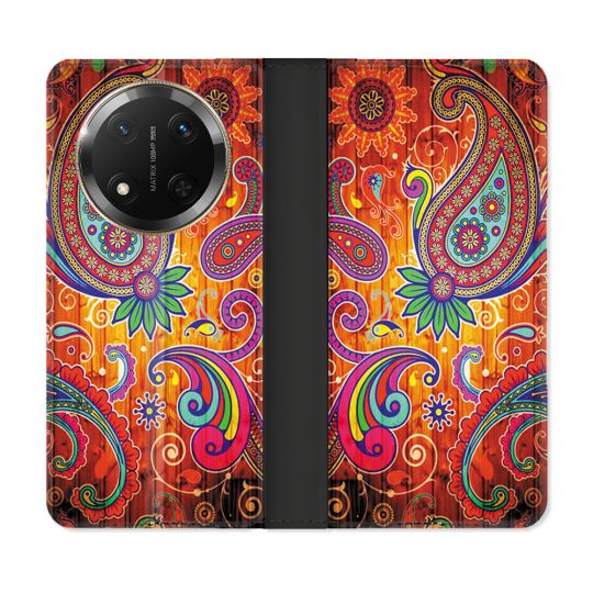 Housse cuir portefeuille Pour Honor Magic 7 Lite 5G Fleur Psychedelic