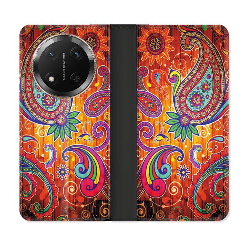 Housse cuir portefeuille Pour Honor Magic 7 Lite 5G Fleur Psychedelic