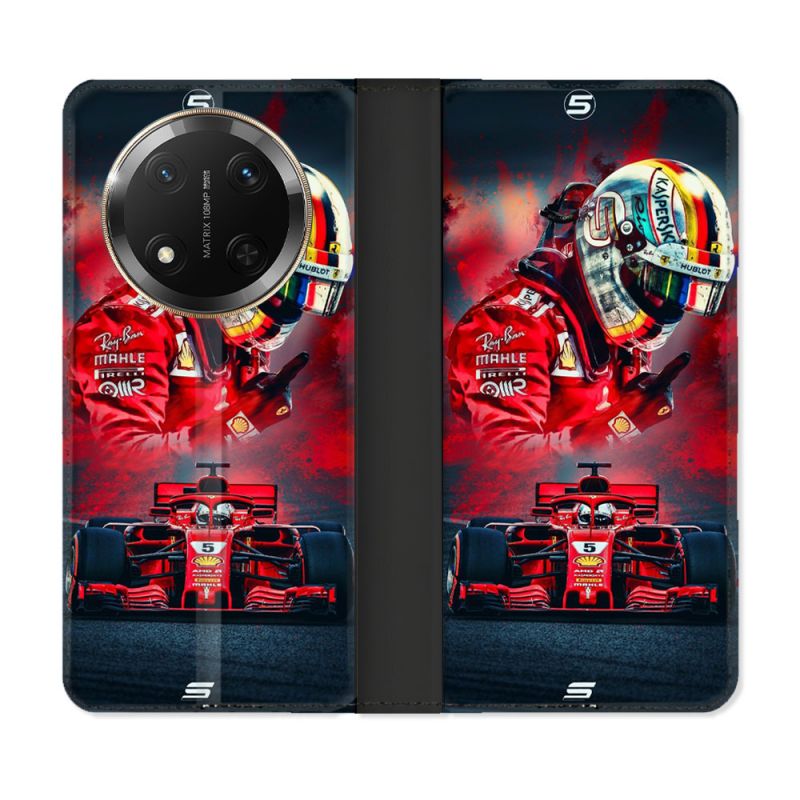 Housse cuir portefeuille Pour Honor Magic 7 Lite 5G Formule 1 F1 Ferrari