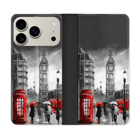 Housse cuir portefeuille Pour Iphone 17 Pro Voyage Angleterre Londres Vintage