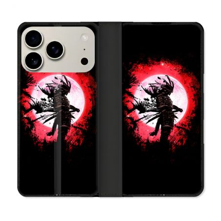 Housse cuir portefeuille Pour Iphone 17 Pro Voyage Japon Samourai