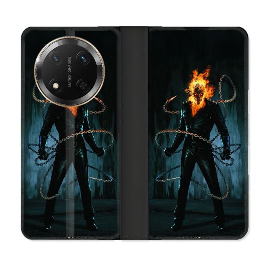 Housse cuir portefeuille Pour Honor Magic 7 Lite 5G Ghost Rider