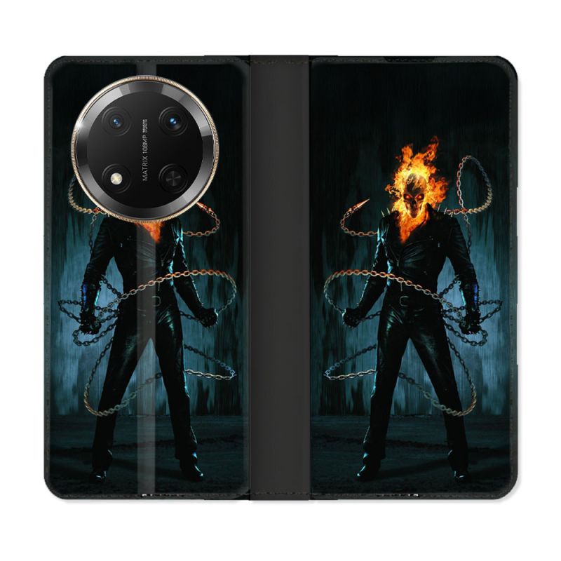 Housse cuir portefeuille Pour Honor Magic 7 Lite 5G Ghost Rider