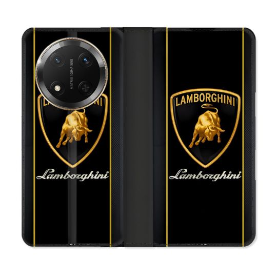 Housse cuir portefeuille Pour Honor Magic 7 Lite 5G Lamborghini Carbone