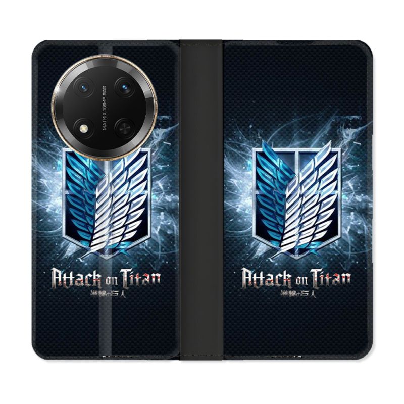 Housse cuir portefeuille Pour Honor Magic 7 Lite 5G Manga Attaque Titans Noir