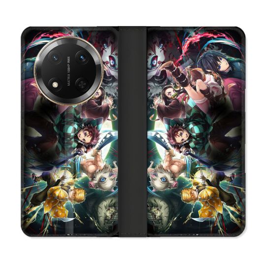 Housse cuir portefeuille Pour Honor Magic 7 Lite 5G Manga Demon Slayer Groupe