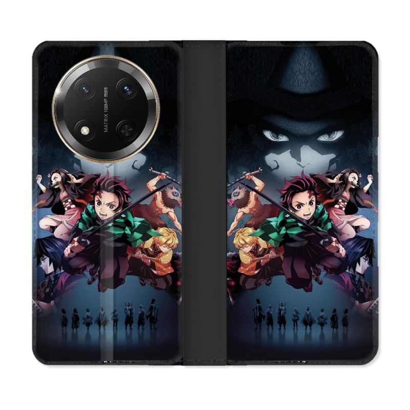 Housse cuir portefeuille Pour Honor Magic 7 Lite 5G Manga Demon Slayer Noir