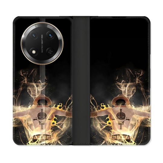 Housse cuir portefeuille Pour Honor Magic 7 Lite 5G Manga One Piece Ace Noir