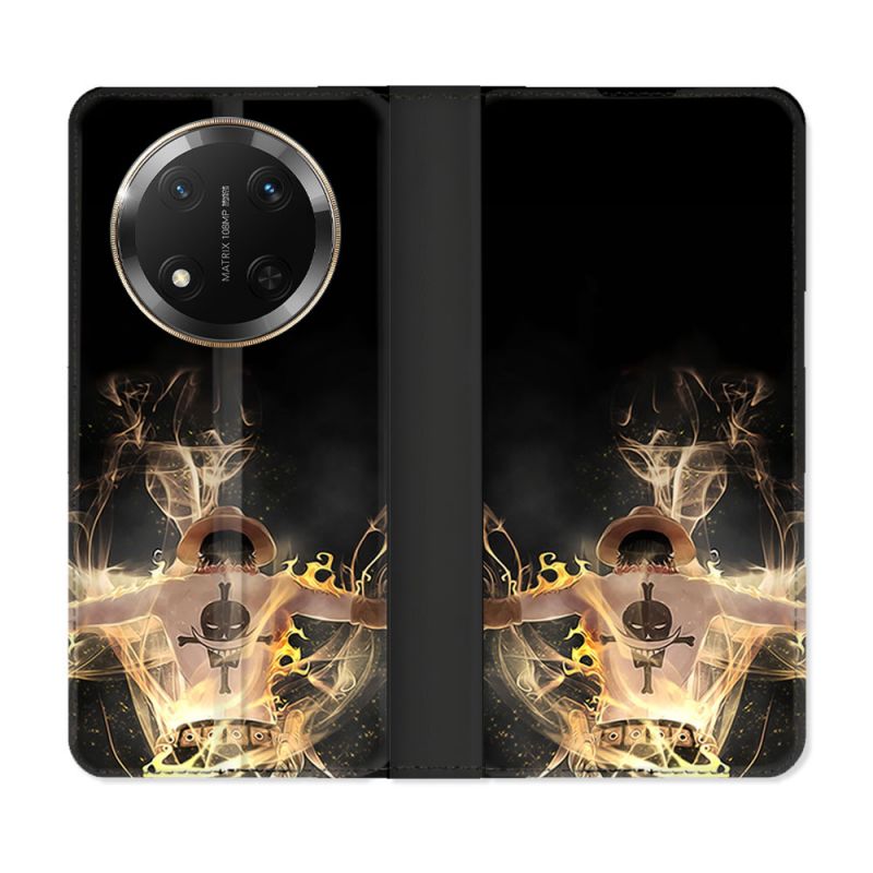 Housse cuir portefeuille Pour Honor Magic 7 Lite 5G Manga One Piece Ace Noir