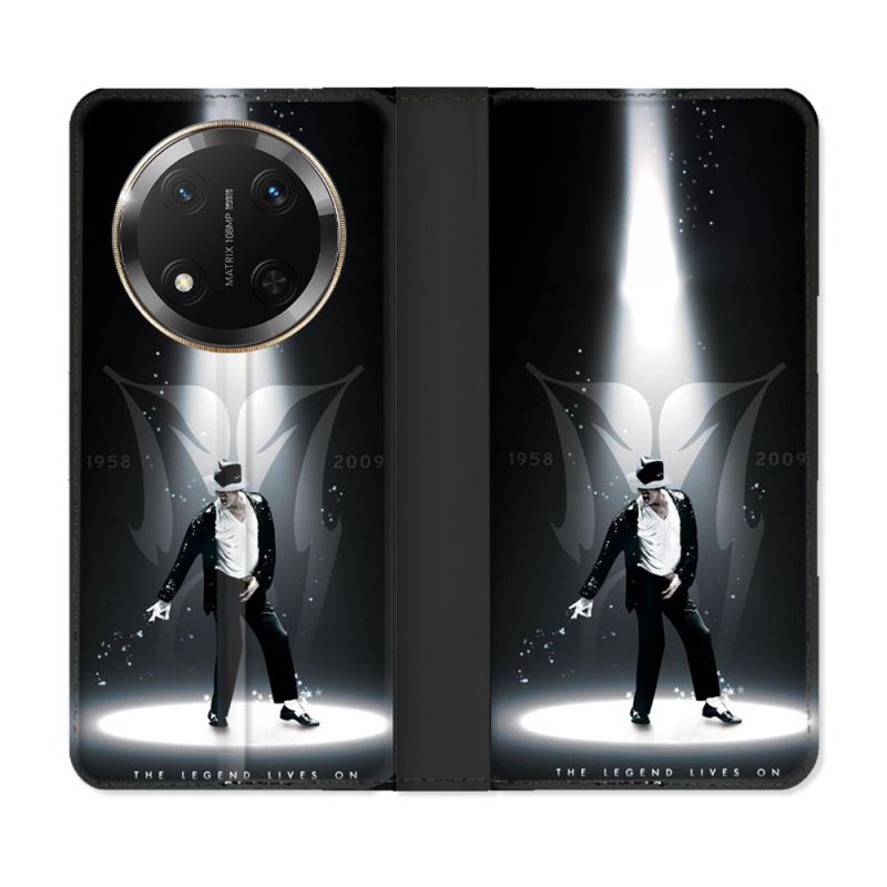 Housse cuir portefeuille Pour Honor Magic 7 Lite 5G Michael Jackson Noir