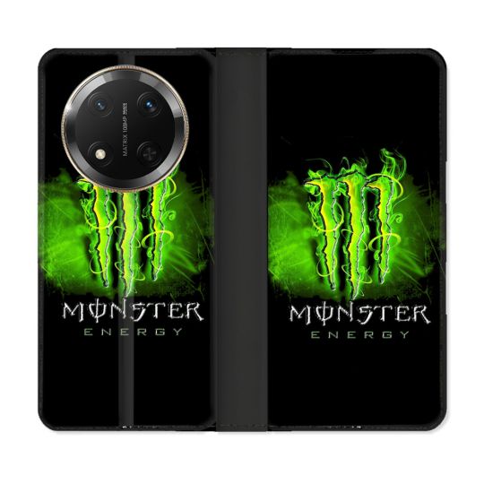 Housse cuir portefeuille Pour Honor Magic 7 Lite 5G Monster Energy Vert