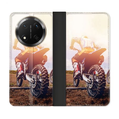 Housse cuir portefeuille Pour Honor Magic 7 Lite 5G Moto Cross Soleil