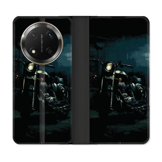 Housse cuir portefeuille Pour Honor Magic 7 Lite 5G Moto Harley Vintage