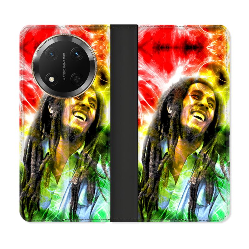 Housse cuir portefeuille Pour Honor Magic 7 Lite 5G Musique Bob Marley Color