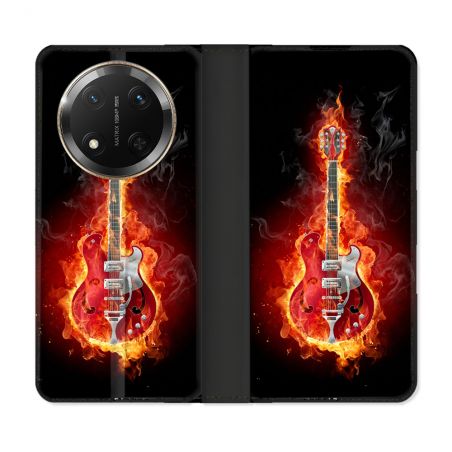 Housse cuir portefeuille Pour Honor Magic 7 Lite 5G Musique Guitare Electrique
