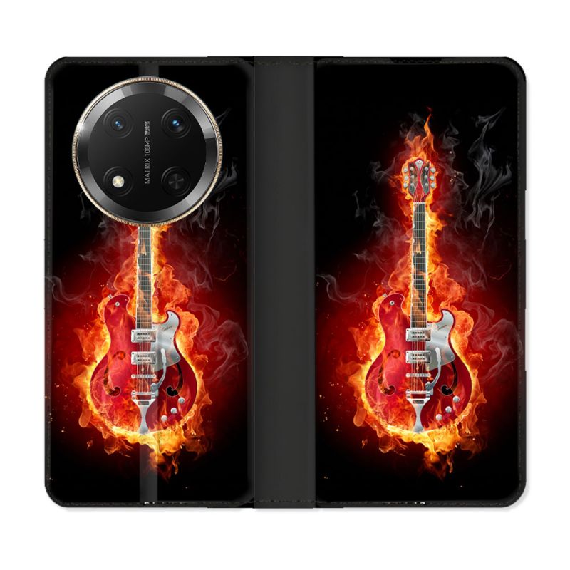 Housse cuir portefeuille Pour Honor Magic 7 Lite 5G Musique Guitare Electrique