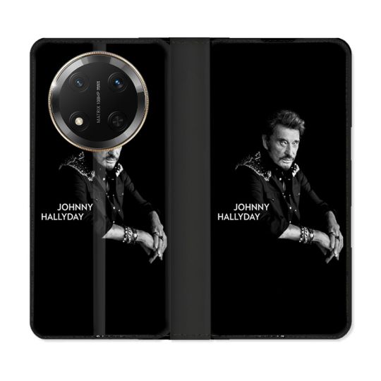 Housse cuir portefeuille Pour Honor Magic 7 Lite 5G Musique Johnny Hallyday Noir