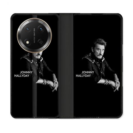 Housse cuir portefeuille Pour Honor Magic 7 Lite 5G Musique Johnny Hallyday Noir