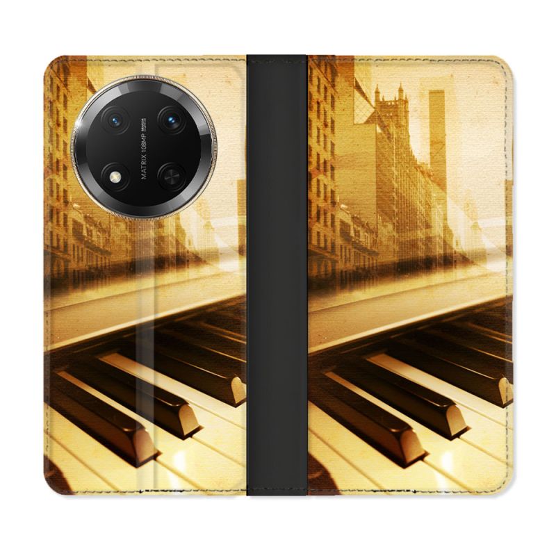 Housse cuir portefeuille Pour Honor Magic 7 Lite 5G Musique Piano Retro