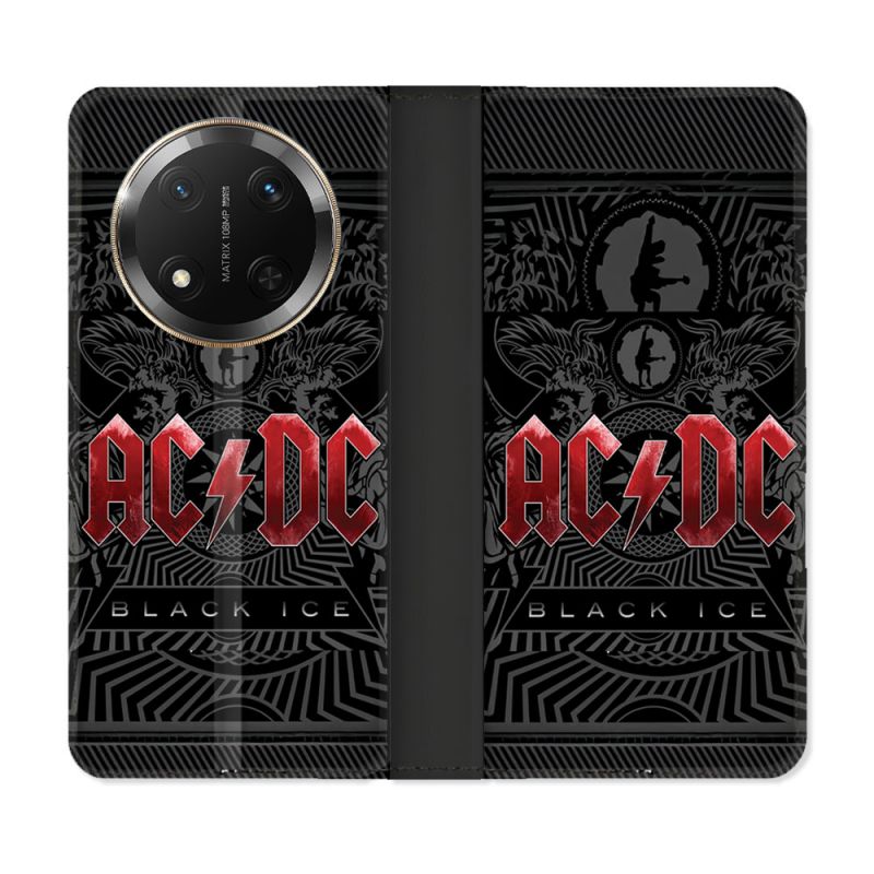Housse cuir portefeuille Pour Honor Magic 7 Lite 5G Musique Rock ACDC Rouge