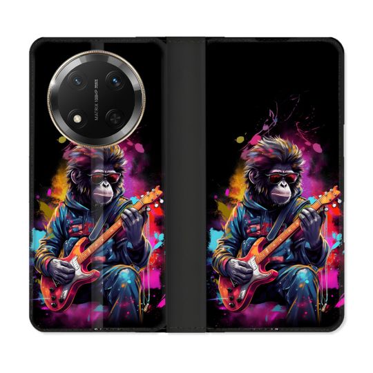 Housse cuir portefeuille Pour Honor Magic 7 Lite 5G Musique Rock Singe
