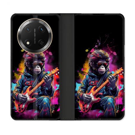Housse cuir portefeuille Pour Honor Magic 7 Lite 5G Musique Rock Singe