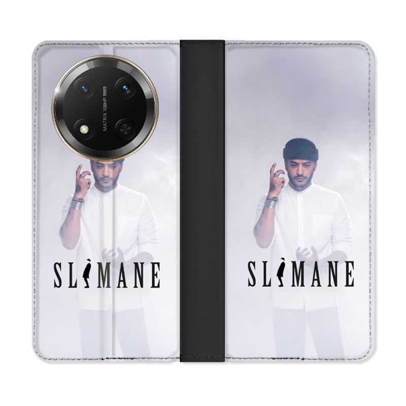 Housse cuir portefeuille Pour Honor Magic 7 Lite 5G Musique Slimane Blanc